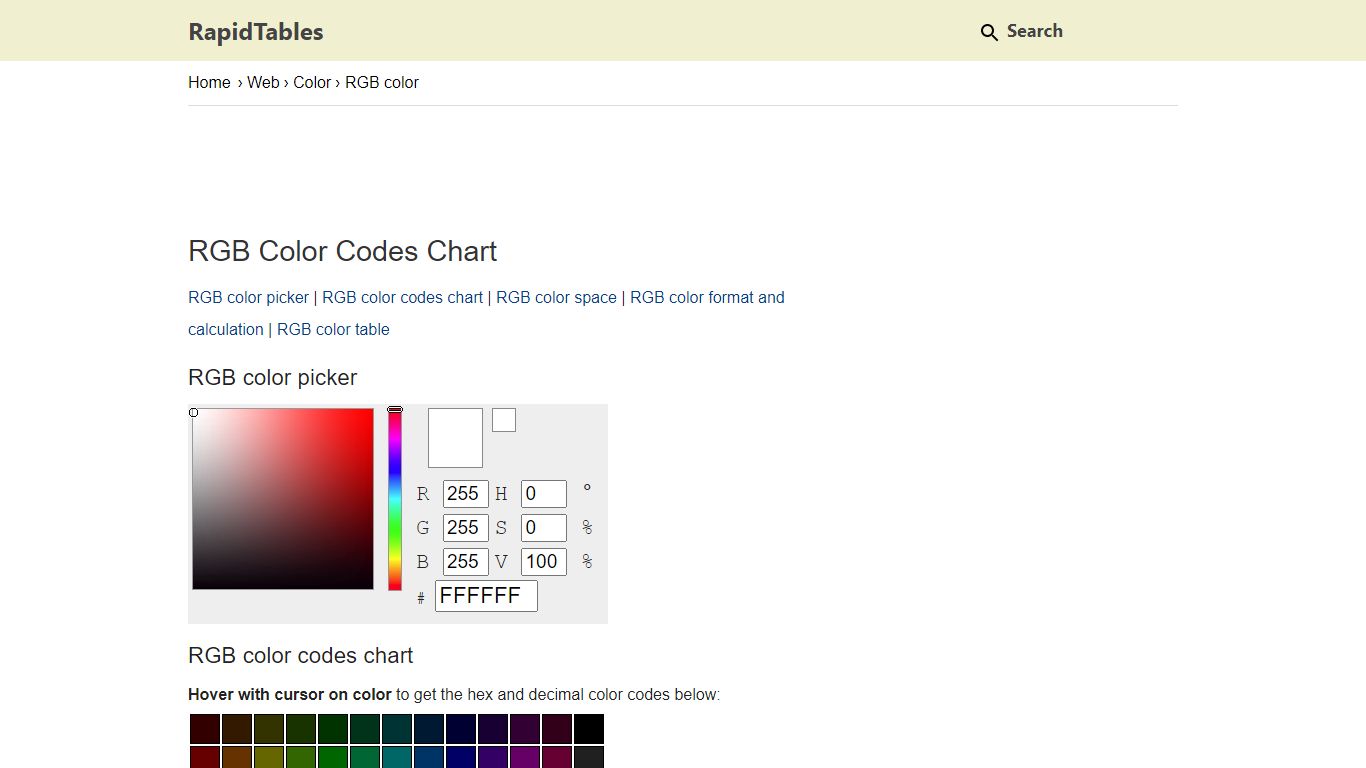 RGB Color Codes Chart 🎨 - RapidTables.com